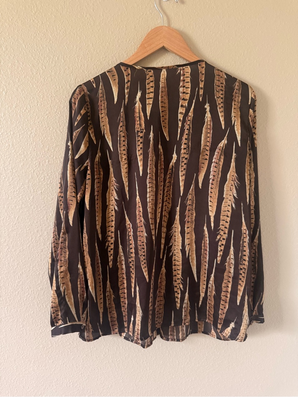 Michael Kors Brown and Tan Feather-Print Button Blouse - Picture 8 of 9